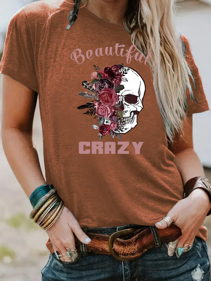 Skull flower printed top for women