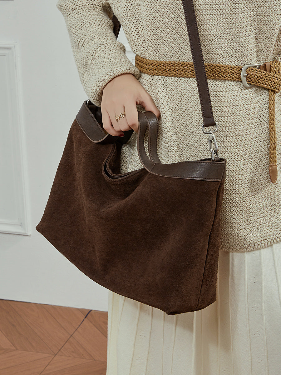 Retro matte leather large capacity commuter tote bag