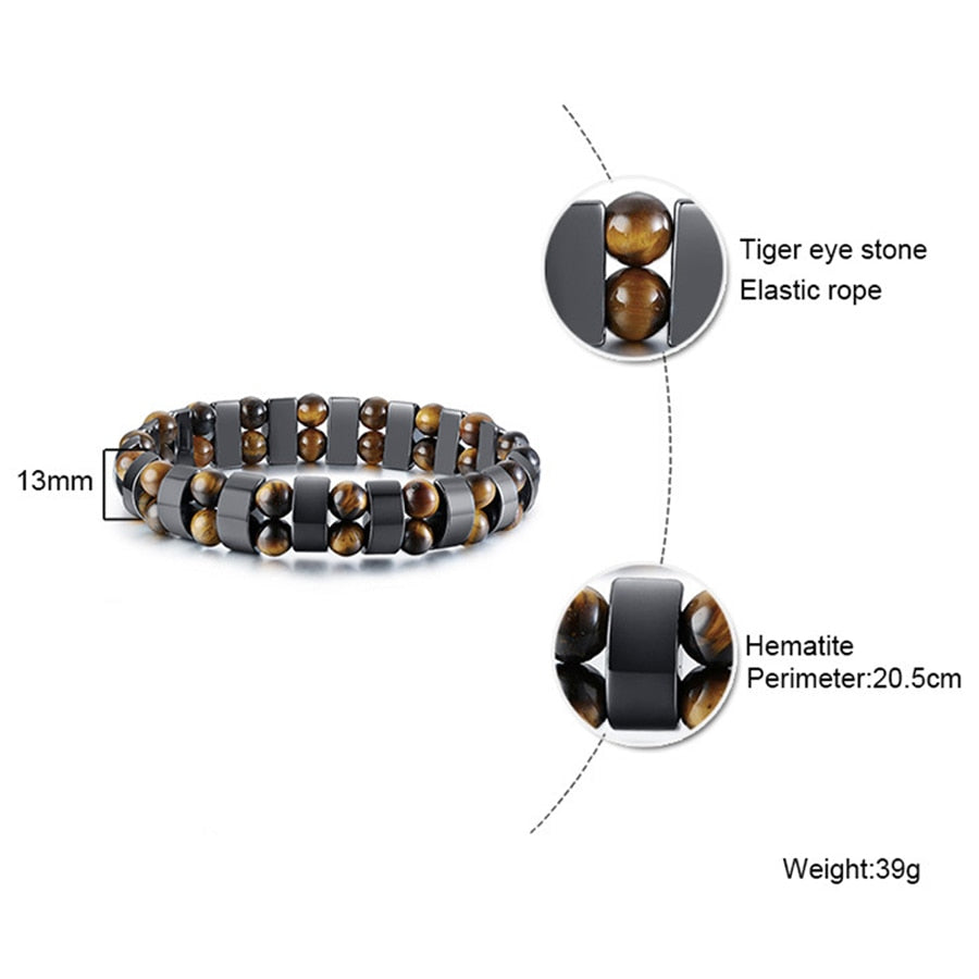 Armbanden met dubbele hematiet en tijgeroog voor mannen