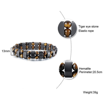 Armbanden met dubbele hematiet en tijgeroog voor mannen