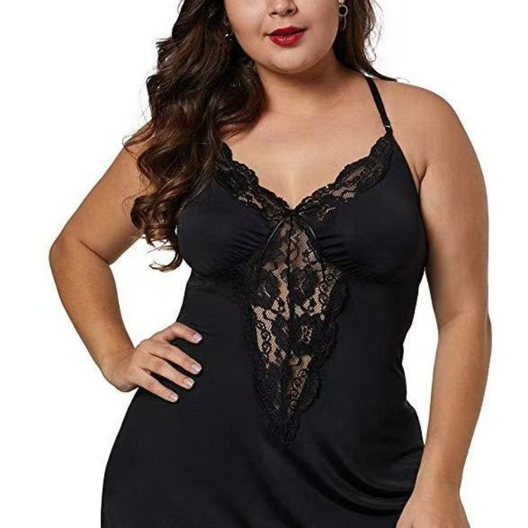 Loose Deep V Lace Sexy Suspender Home Pajamas