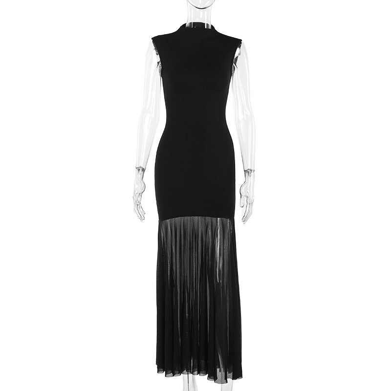 Gebreide mesh maxi-jurk met nauwsluitende pasvorm en patchwork-details