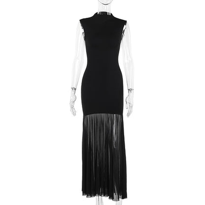 Gebreide mesh maxi-jurk met nauwsluitende pasvorm en patchwork-details