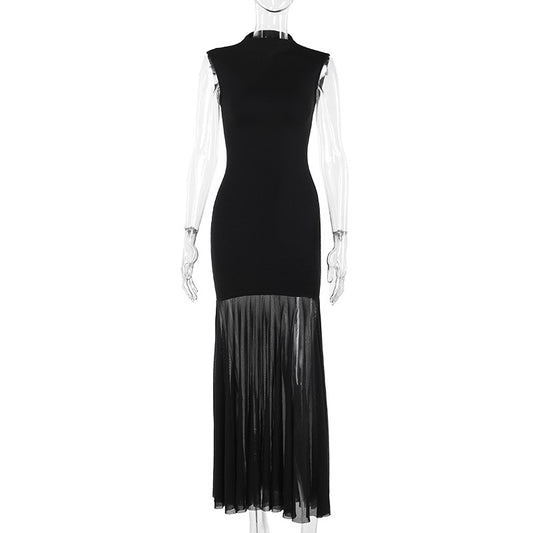 Gebreide mesh maxi-jurk met nauwsluitende pasvorm en patchwork-details