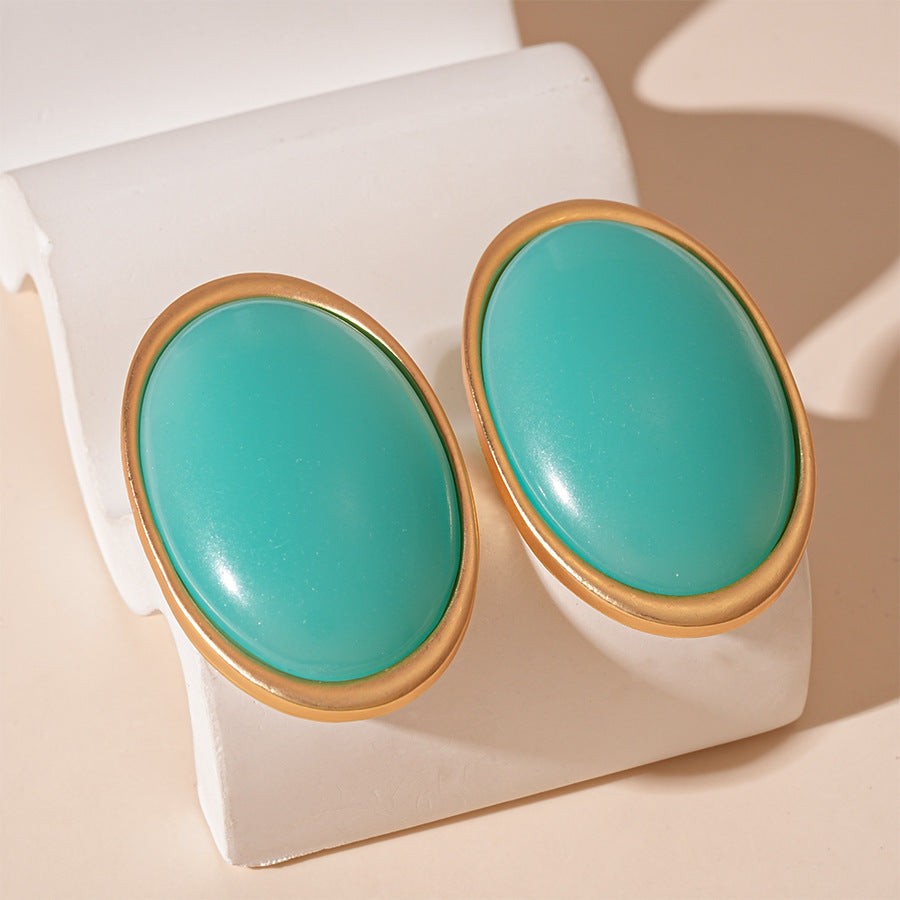 Retro Geometric Resin Oval Earrings