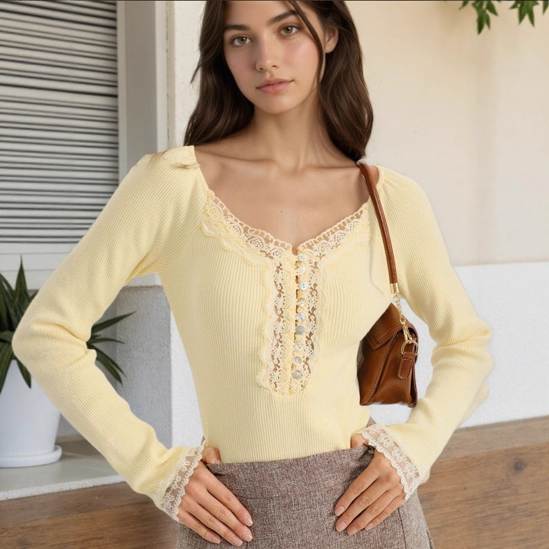 Lace collar button up top