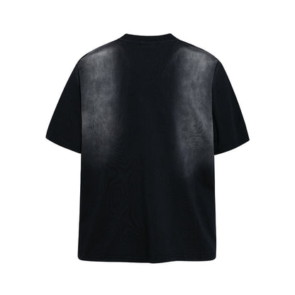 Retro T-shirt met spuitverf borduurwerk en korte mouwen