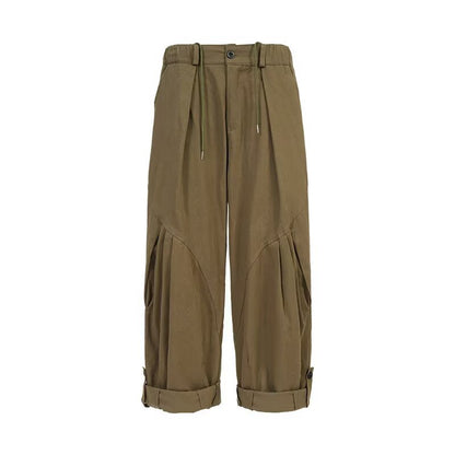 Cotton semi elastic waist casual pants for men in spring and summer