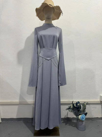 Elegant Solid Color Fashionable Long Sleeve Dress with Slim Waist and Breathable Design Summer Dress