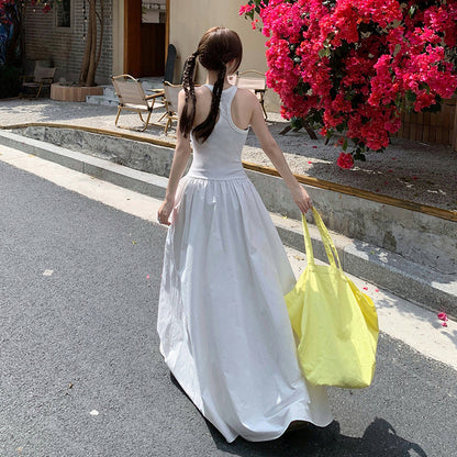 Women's Strapless Long Dress Summer  Waist-Cinching Flared Skirt
