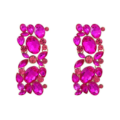 Full diamond square women's alloy inlaid diamond exaggerated earrings