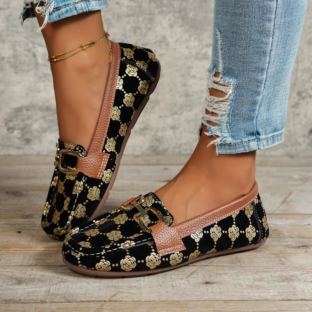 Platte loafers van PU-leer met bloemenprint