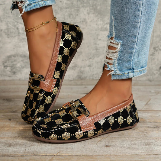 Platte loafers van PU-leer met bloemenprint