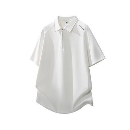 Short-sleeved polo shirt for men, loose-fitting, with letter printing and patchwork T-shirt