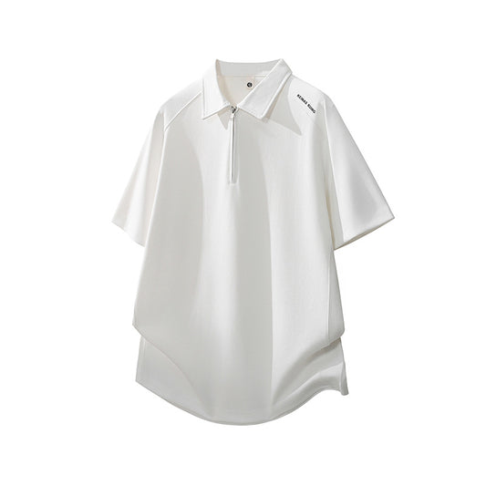 Short-sleeved polo shirt for men, loose-fitting, with letter printing and patchwork T-shirt