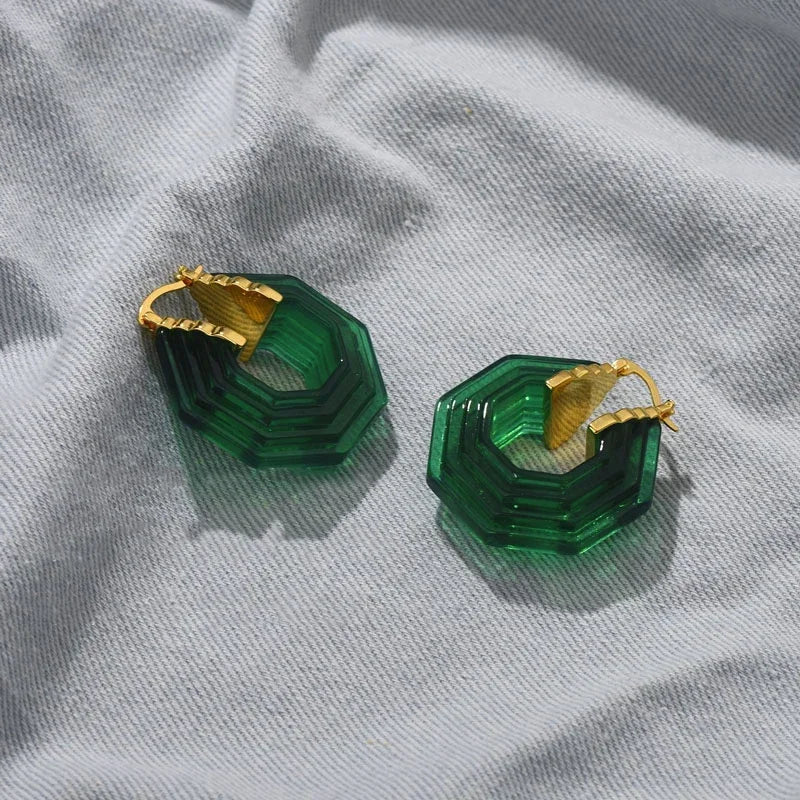 Hot European Runway Famous Designer Brand Geometric Acrylic Transparent Green Earrings Women Jewelry Bijoux Trend Goth Boho