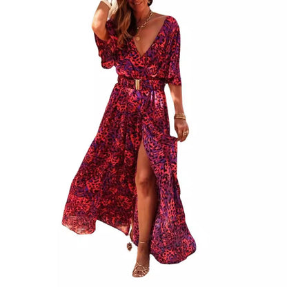 Printed Short-Sleeve Oversized Flare Dress