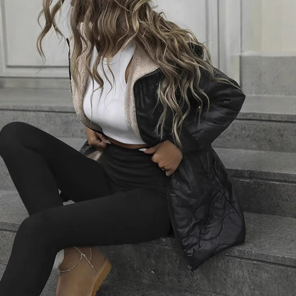 Katoenen gewatteerde damesjas met capuchon