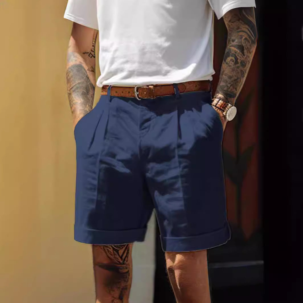 Geplooide katoenen shorts voor heren met zakken