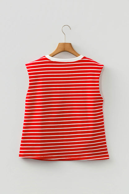Gestreepte tanktop met ronde hals en losse afwerking