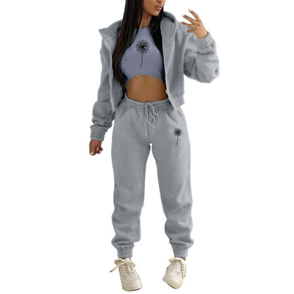 Womens Fleece Lined Hoodie Letter Print Sports Leisure Suit