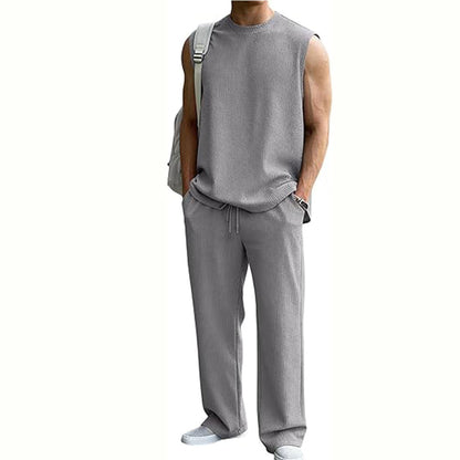 Men's Jacquard Ribbed Tank Top and Pants Set