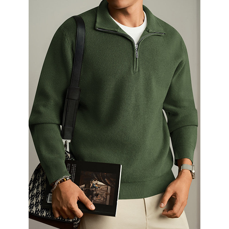 Half-Zip Wool Blend Cardigan Sweater