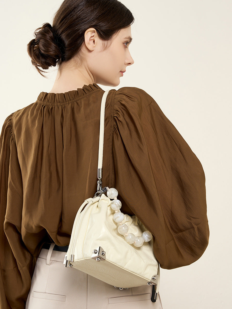 Top-Layer Cowhide Beaded Handbag