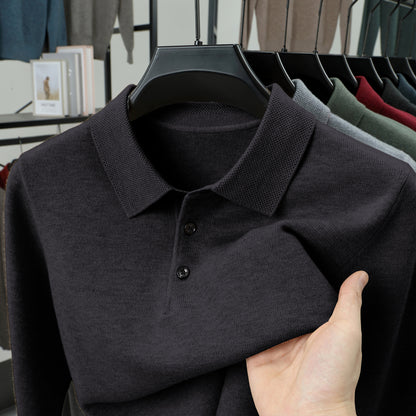 Mens Wool Blend Sweater with Turn-Down Collar