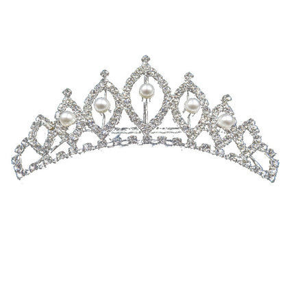 Bruidshaarkam decoratieve tiara-kroon met strass en parels