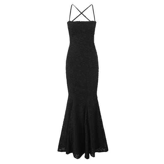 Summer European and American style fashionable waist cinching strap fish tail slimming dress for women