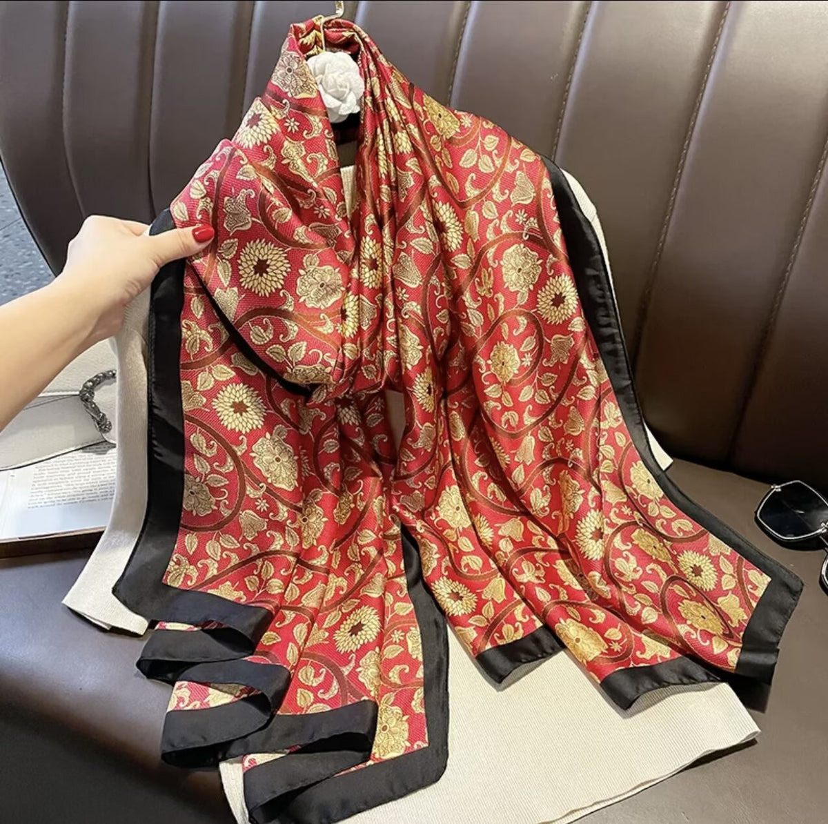 Women's Lijin Satin Scarf Floral Print Shawl