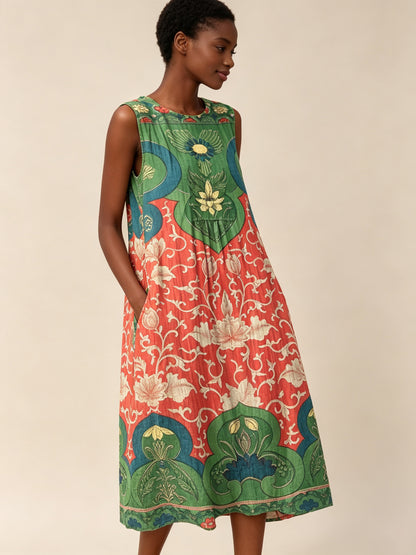 Sleeveless Printed Elegant Long Dress