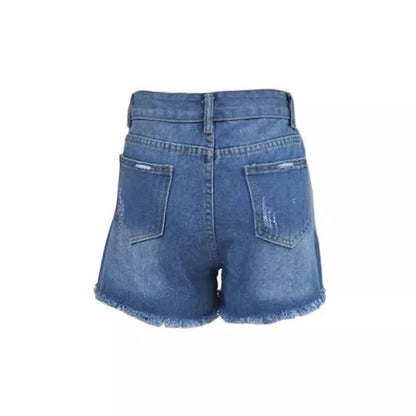 Loose patch casual denim shorts