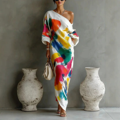 French Style Printed Dress and Pants Set