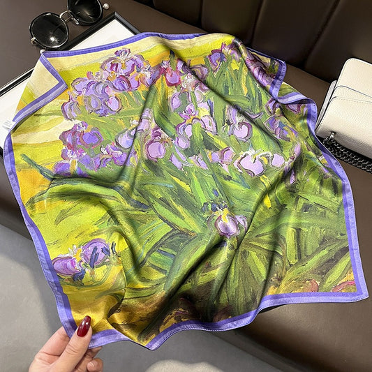 Countryside style spring and summer purple tulip silk scarf  women's scarf neck protection scarf