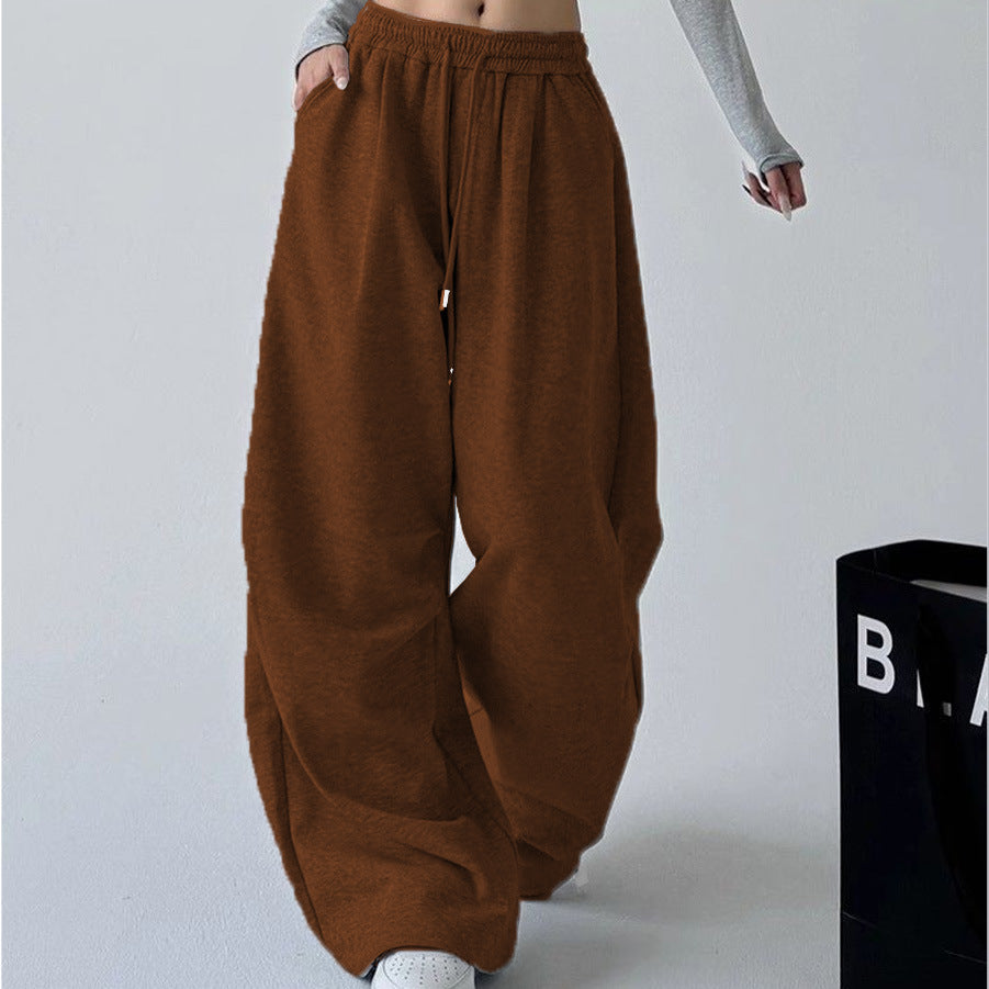 Women's Straight Loose Fleece-Lined Drawstring Casual Pants