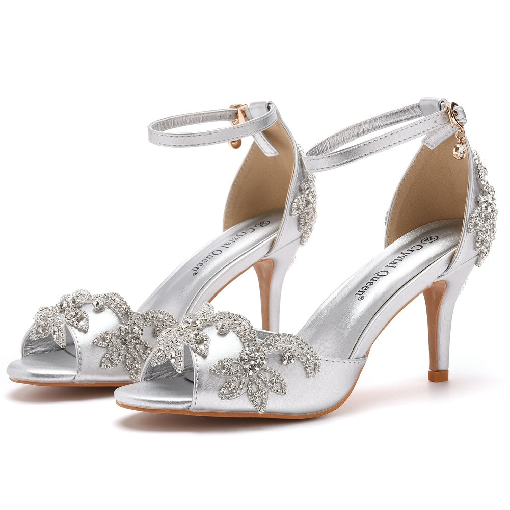 Stiletto sandalen met open neus en strasssteentjes