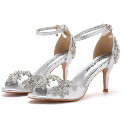 Stiletto sandalen met open neus en strasssteentjes