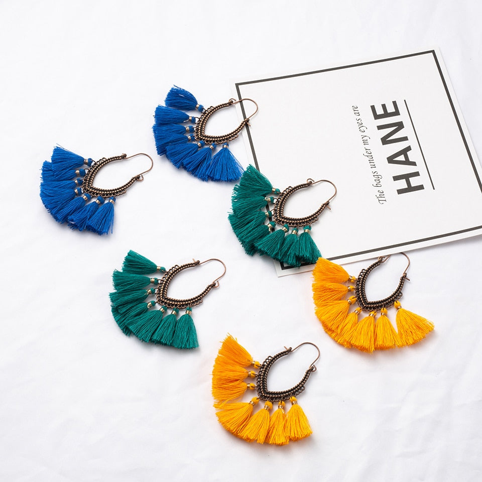 Fringe Vintage Boho Bohemian Ethnic Tassel Drop Dangle Hanging Earrings for Women Female Trendy Jewelry Accessories