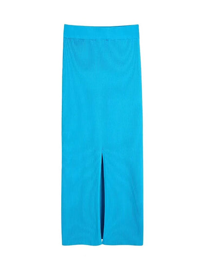 Ribgebreide vest/top/midi-rok of als 3-delige set