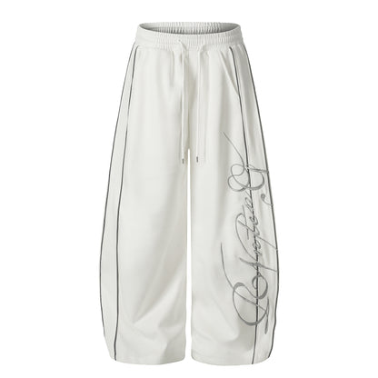 Unisex Letter Embroidery Wide-Leg Street Style Sweatpants