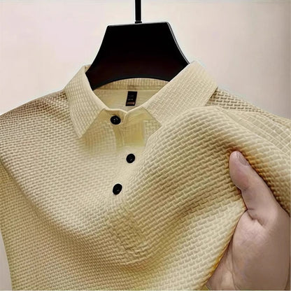 New Summer T-Shirt Polo Short-Sleeve High-End Mesh Ice Silk Short-Sleeve T-Shirt Men's Shirt Collar Summer Solid Color