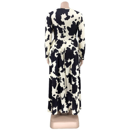 Modieus bedrukte wikkel maxi-jurk met lange mouwen zakken en hoge taille plus size