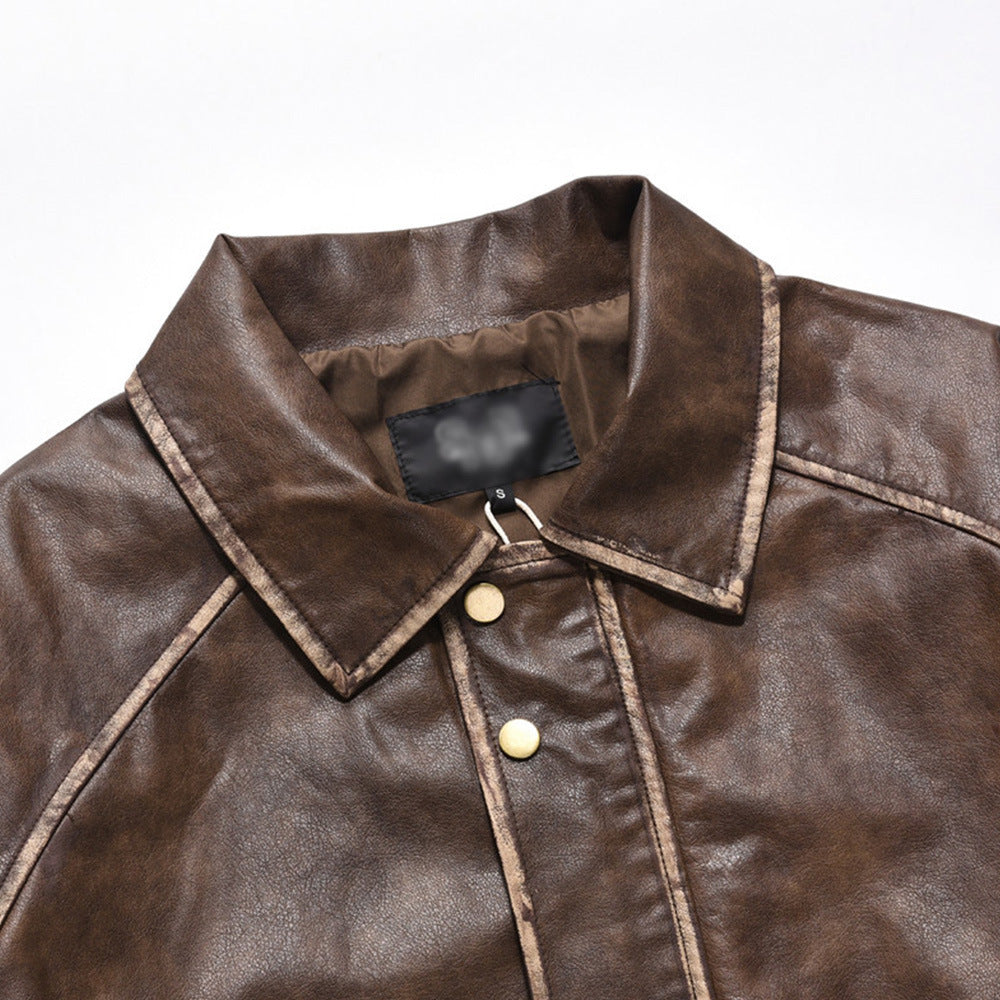 Versleten revers PU-leren jas heren Europees en Amerikaans