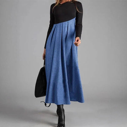 Womens Long Sleeve V-Neck Woolen Dress
