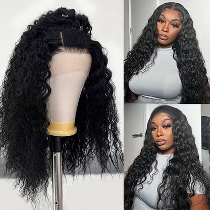 Long Curly Synthetic Fiber Wig with Hand-Crocheted Lace