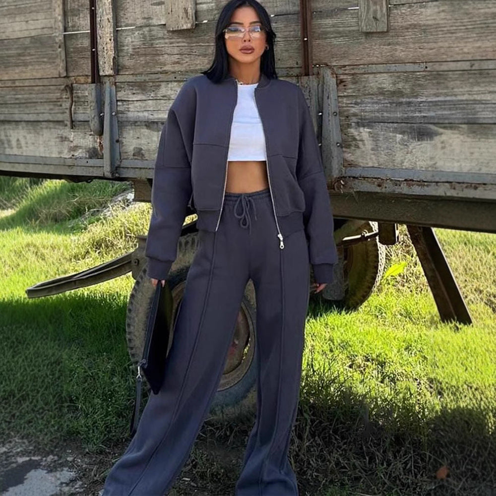 Women's casual long-sleeved coat and long pants set