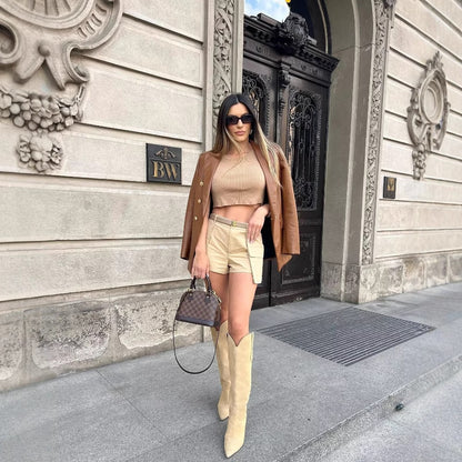 Women's PU Leather Blazer Jacket