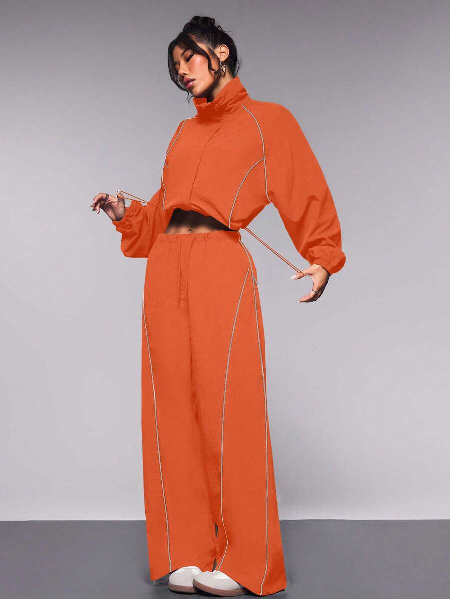 Drawstring sports jacket long pants set two-piece set